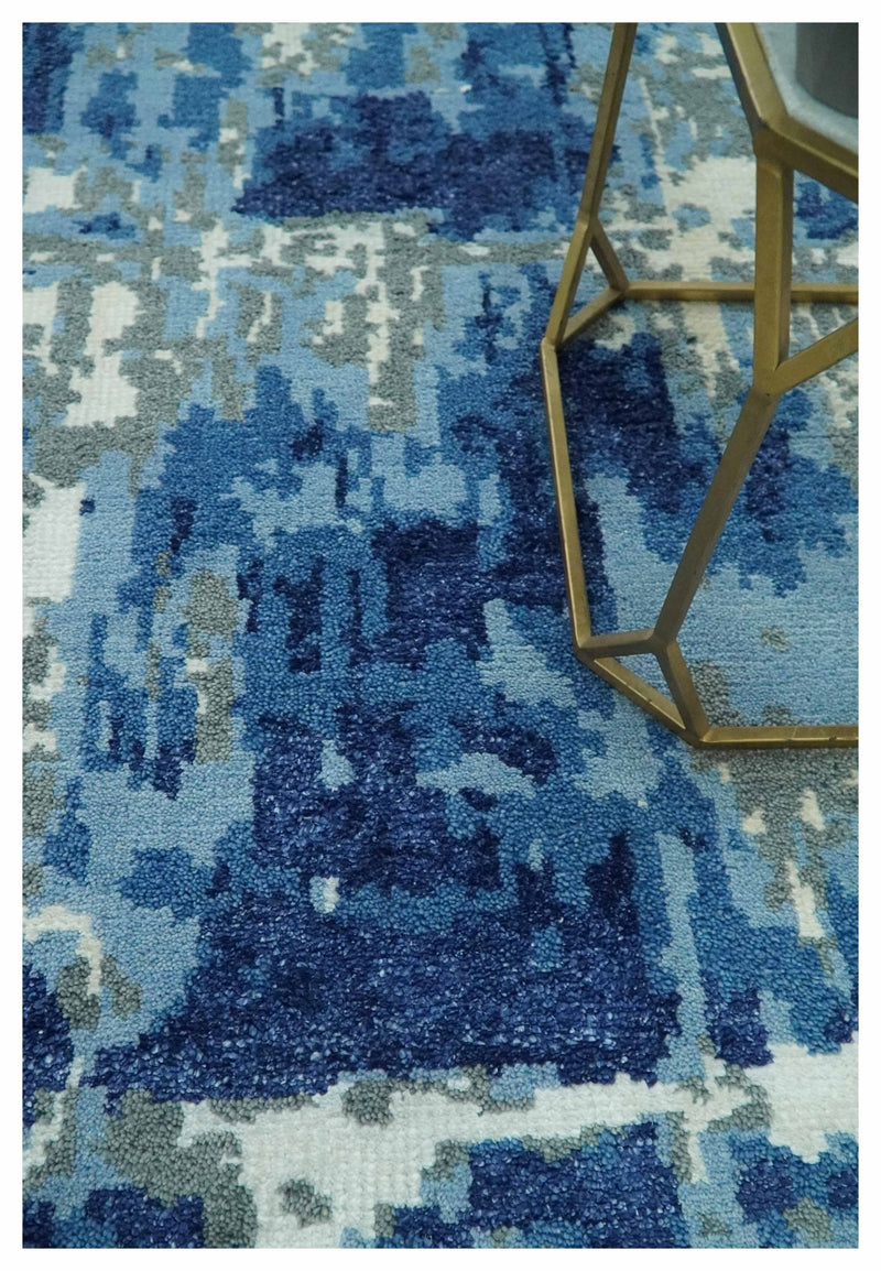 Hand Knotted 5x8 Blue, Gray and Ivory Modern Abstract wool area Rug - The Rug Decor