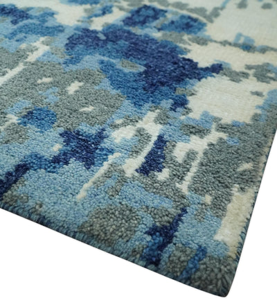 Hand Knotted 5x8 Blue, Gray and Ivory Modern Abstract wool area Rug - The Rug Decor