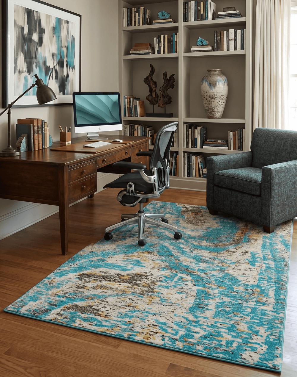 Hand Knotted 5x8 Blue, Ivory and Brown Modern Abstract Recycled Silk Area Rug - The Rug Decor