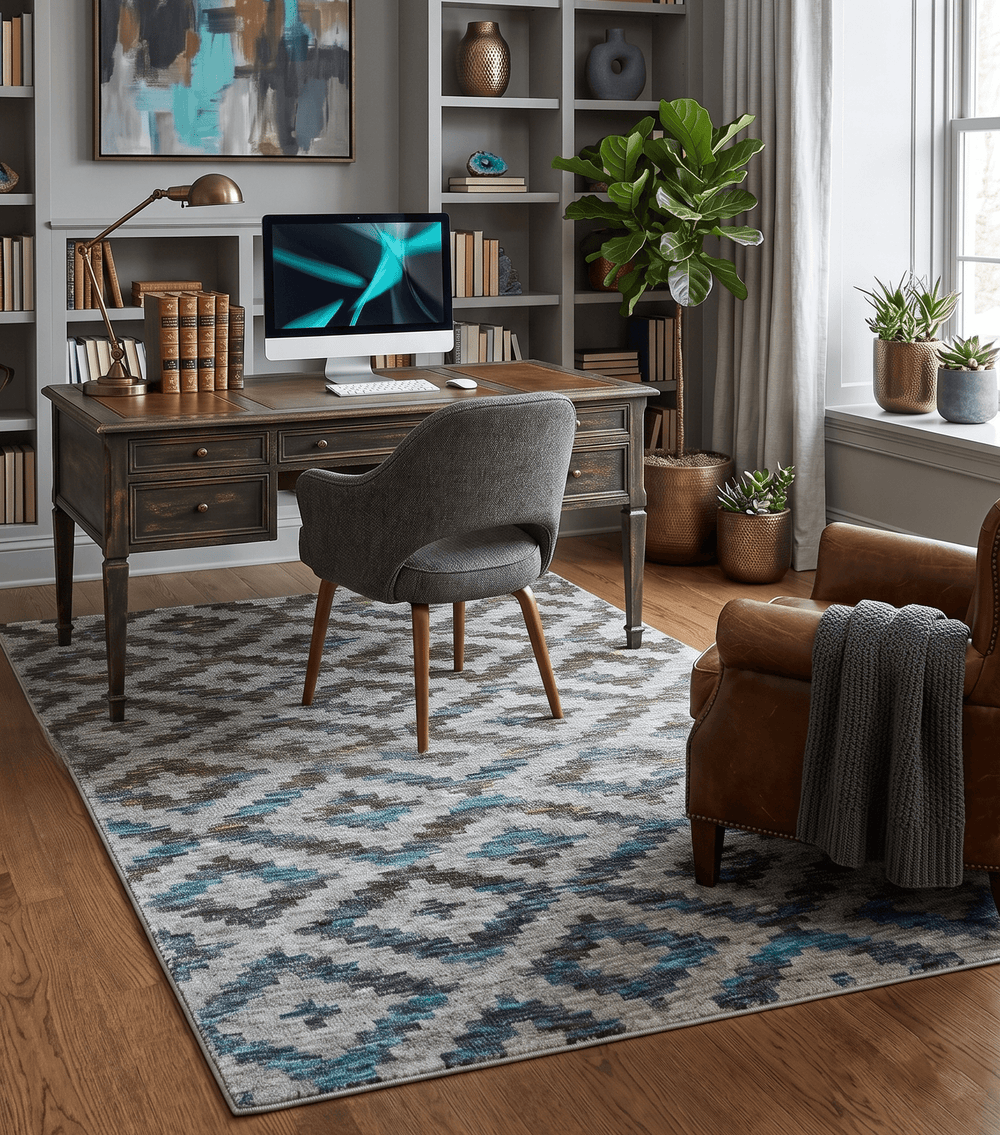 Hand Knotted 5x8 Gray, Blue and Brown Modern Geometric Recycled Silk Area Rug - The Rug Decor