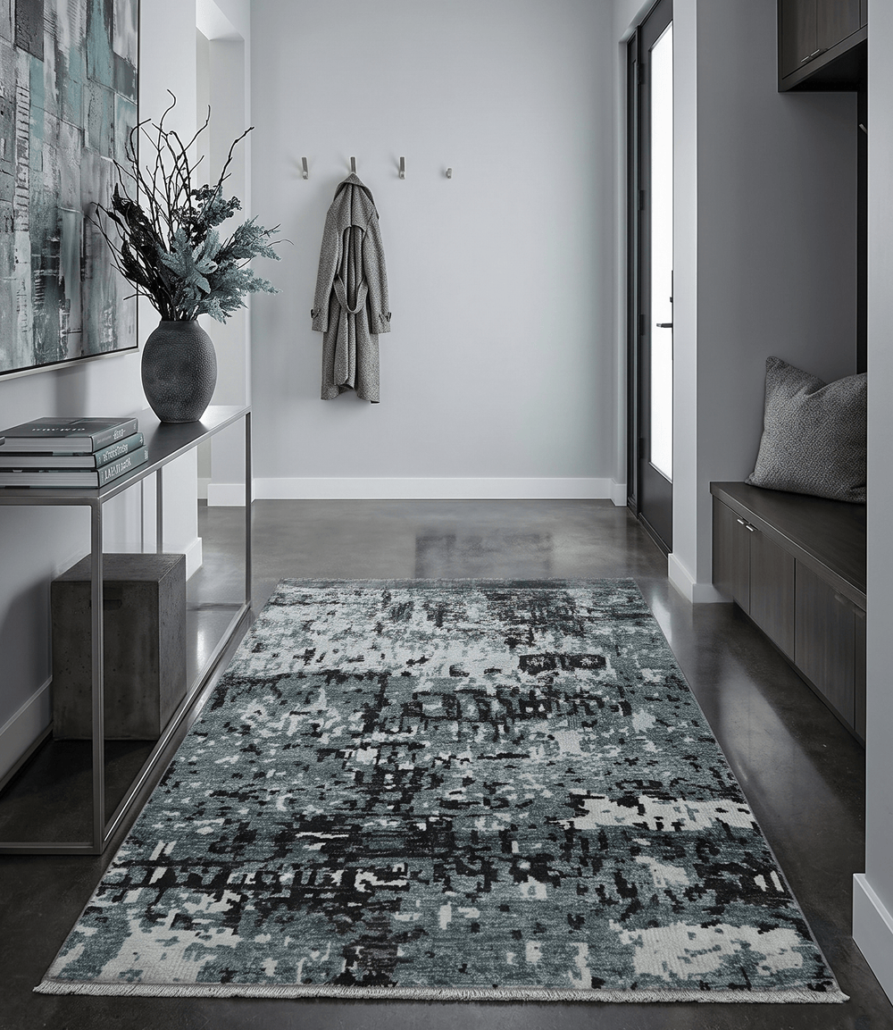 Hand Knotted 5x8 Ivory, Teal and Black Modern Abstract Recycled Silk Area Rug - The Rug Decor