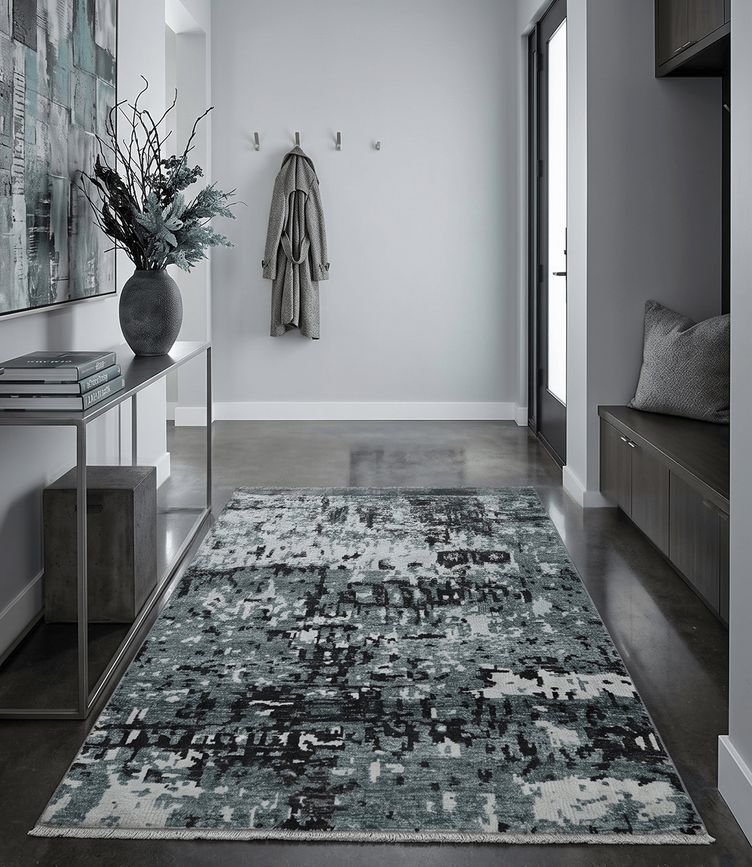Hand Knotted 5x8 Ivory, Teal and Black Modern Abstract Recycled Silk Area Rug - The Rug Decor