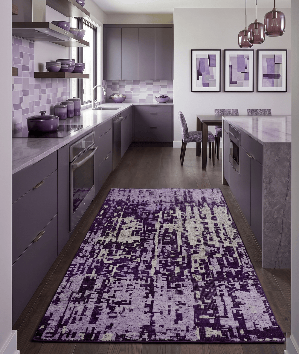 Hand Knotted 5x8 Purple, and Ivory Modern Abstract Recycled Silk Area Rug - The Rug Decor