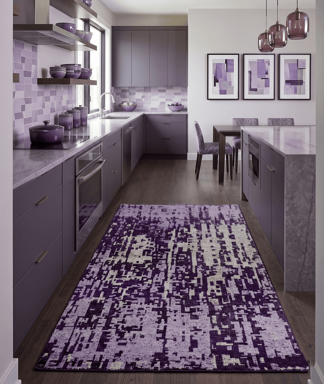 Hand Knotted 5x8 Purple, and Ivory Modern Abstract Recycled Silk Area Rug - The Rug Decor