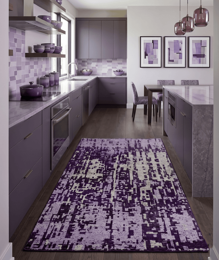 Hand Knotted 5x8 Purple, and Ivory Modern Abstract Recycled Silk Area Rug - The Rug Decor