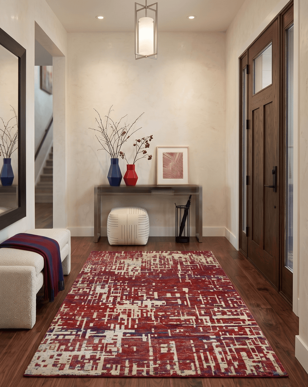 Hand Knotted 5x8 Rust and Blue Modern Abstract Recycled Silk Area Rug - The Rug Decor