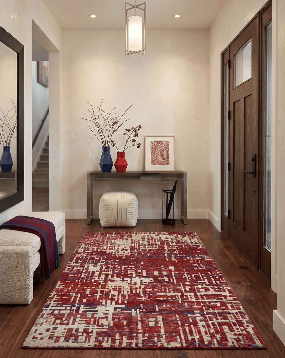 Hand Knotted 5x8 Rust and Blue Modern Abstract Recycled Silk Area Rug - The Rug Decor