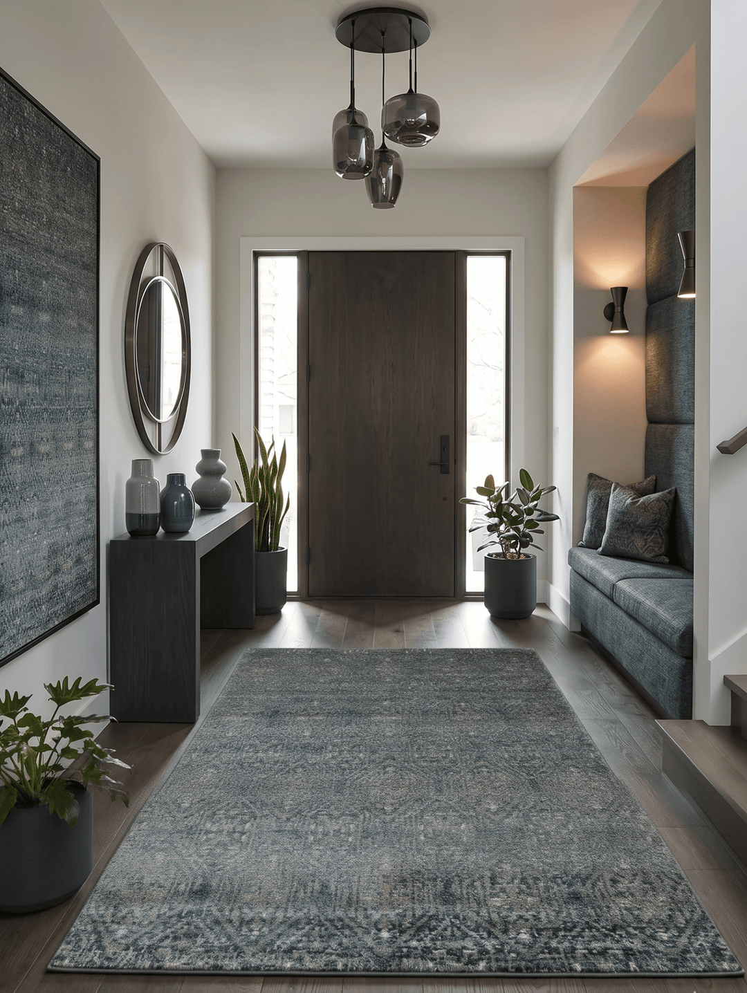 Hand Knotted 5x8 Teal and Ivory Contemporary Bamboo Silk Area Rug - The Rug Decor