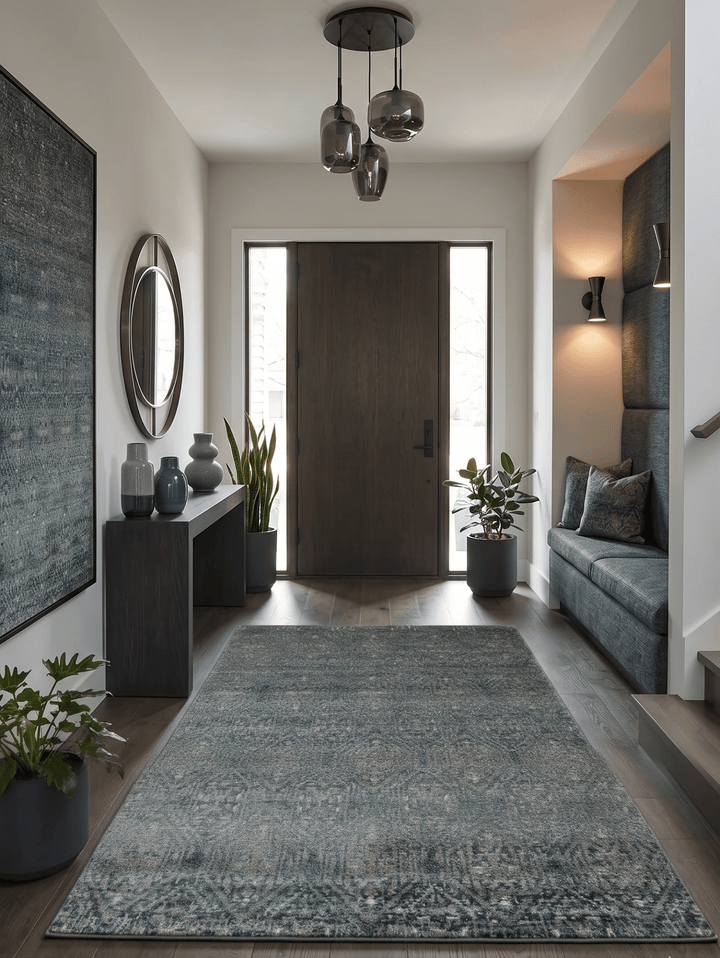 Hand Knotted 5x8 Teal and Ivory Contemporary Bamboo Silk Area Rug - The Rug Decor