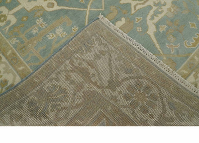 Hand Knotted 6x8.6 and 6x9 Teal, Ivory and Olive Traditional Oriental Oushak wool rug - The Rug Decor