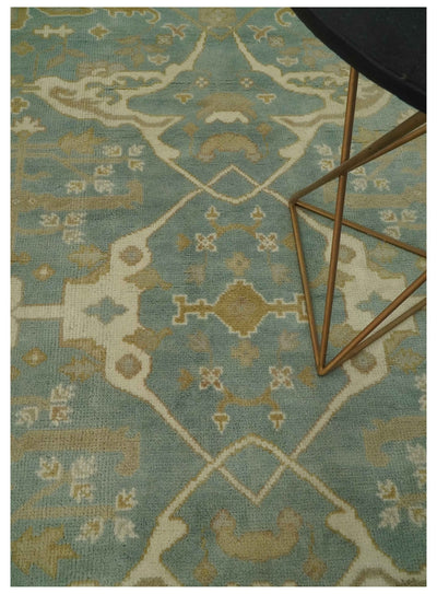 Hand Knotted 6x8.6 and 6x9 Teal, Ivory and Olive Traditional Oriental Oushak wool rug - The Rug Decor