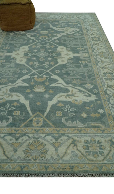 Hand Knotted 6x9 Gray and Ivory Oriental Oushak wool area rug - The Rug Decor