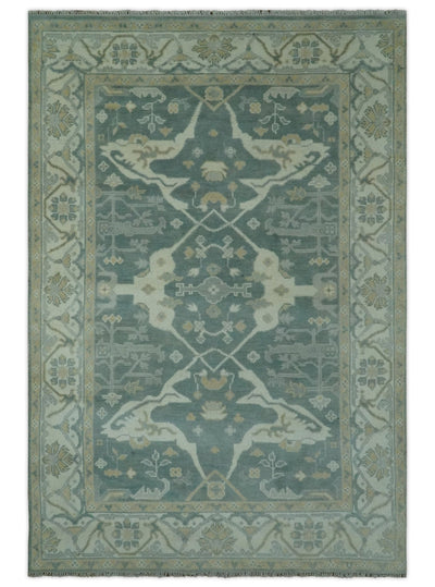 Hand Knotted 6x9 Gray and Ivory Oriental Oushak wool area rug - The Rug Decor