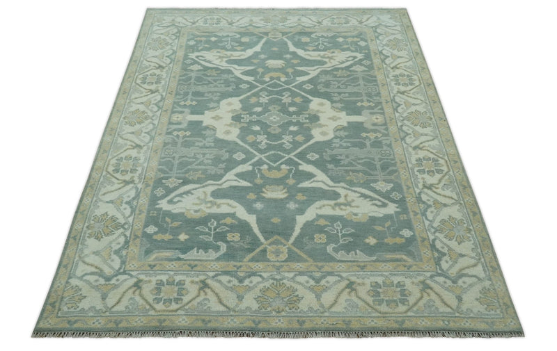 Hand Knotted 6x9 Gray and Ivory Oriental Oushak wool area rug - The Rug Decor