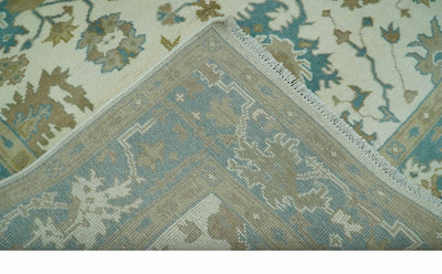 Hand Knotted 6x9 Ivory, Teal and Beige Traditional Oriental Oushak wool rug - The Rug Decor