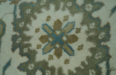 Hand Knotted 6x9 Ivory, Teal and Beige Traditional Oriental Oushak wool rug - The Rug Decor