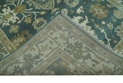 Hand Knotted 6x9 Teal, Ivory and Beige Traditional Oriental Oushak wool rug - The Rug Decor