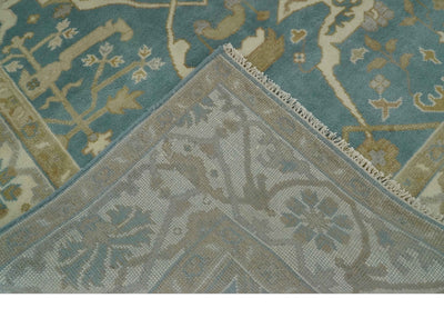 Hand Knotted 6x9 Teal, Ivory and Beige Traditional Oriental Oushak wool rug - The Rug Decor