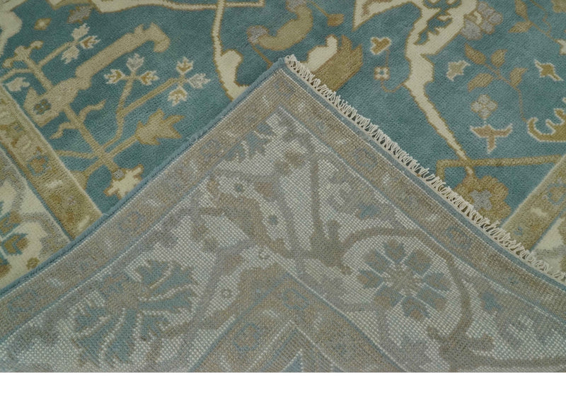 Hand Knotted 6x9 Teal, Ivory and Beige Traditional Oriental Oushak wool rug - The Rug Decor