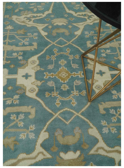 Hand Knotted 6x9 Teal, Ivory and Beige Traditional Oriental Oushak wool rug - The Rug Decor