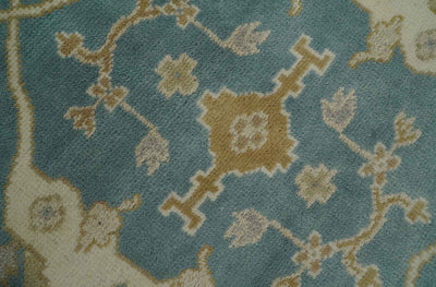 Hand Knotted 6x9 Teal, Ivory and Beige Traditional Oriental Oushak wool rug - The Rug Decor