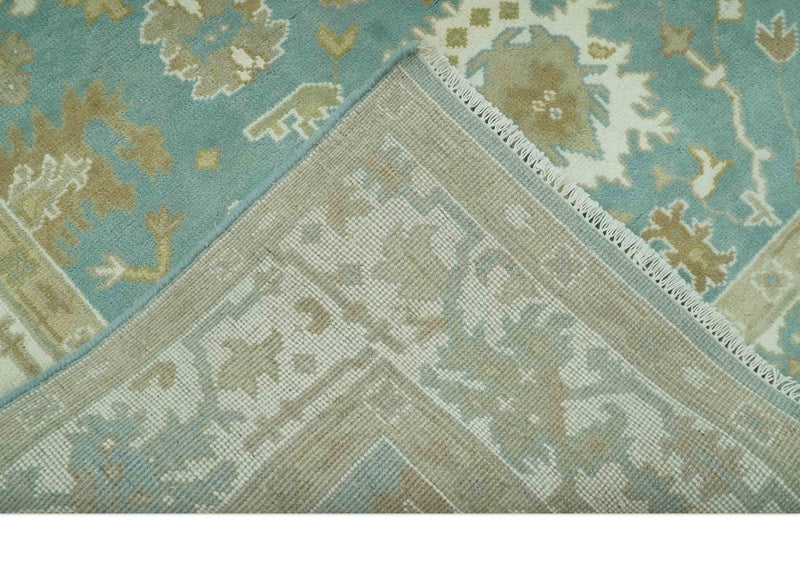 Hand Knotted 6x9 Teal, Ivory and Beige Traditional Oriental Oushak wool rug - The Rug Decor