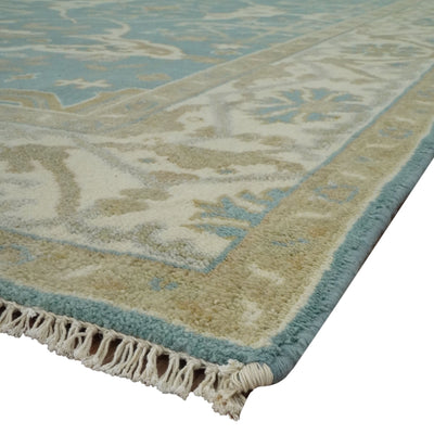 Hand Knotted 6x9 Teal, Ivory and Beige Traditional Oriental Oushak wool rug - The Rug Decor