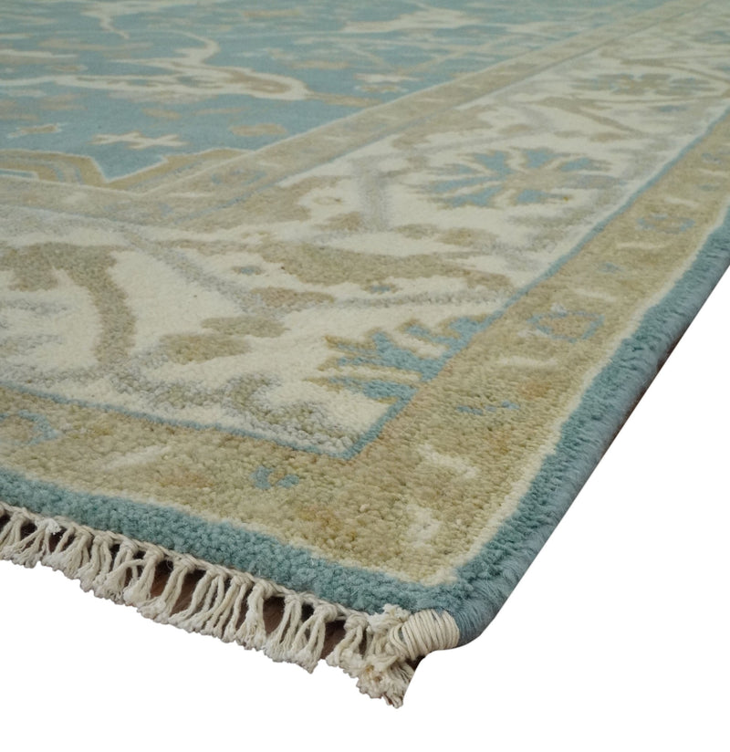 Hand Knotted 6x9 Teal, Ivory and Beige Traditional Oriental Oushak wool rug - The Rug Decor