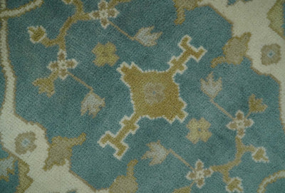 Hand Knotted 6x9 Teal, Ivory and Olive Traditional Oriental Oushak wool rug - The Rug Decor