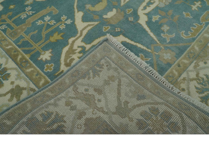 Hand Knotted 6x9 Teal, Ivory and Olive Traditional Oriental Oushak wool rug - The Rug Decor