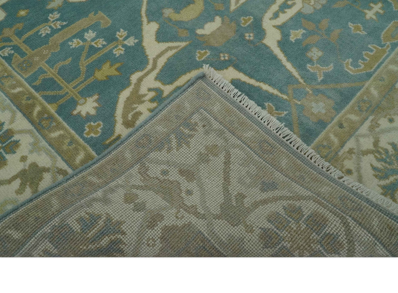 Hand Knotted 6x9 Teal, Ivory and Olive Traditional Oriental Oushak wool rug - The Rug Decor