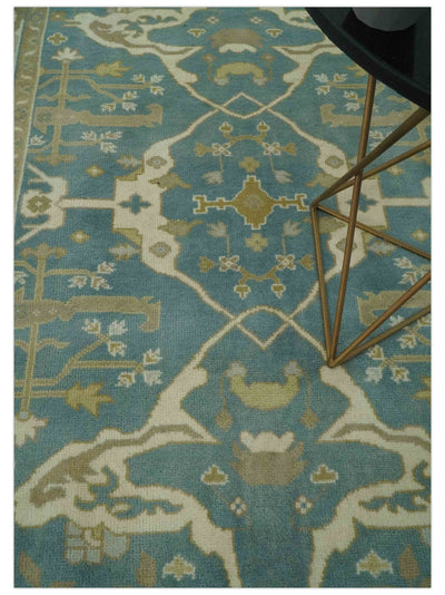 Hand Knotted 6x9 Teal, Ivory and Olive Traditional Oriental Oushak wool rug - The Rug Decor