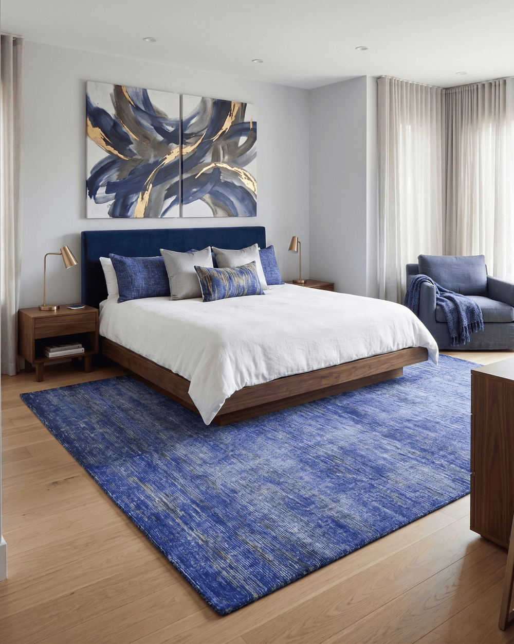 Hand Knotted 8x10 Blue Modern Abstract Silk Bohemian Area Rug - The Rug Decor