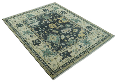 Hand Knotted 8x10 Charcoal, Ivory and Beige Traditional Oushak wool area rug - The Rug Decor