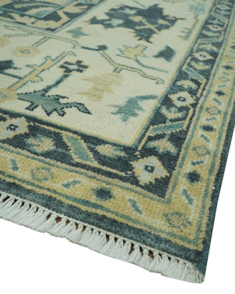 Hand Knotted 8x10 Charcoal, Ivory and Beige Traditional Oushak wool area rug - The Rug Decor