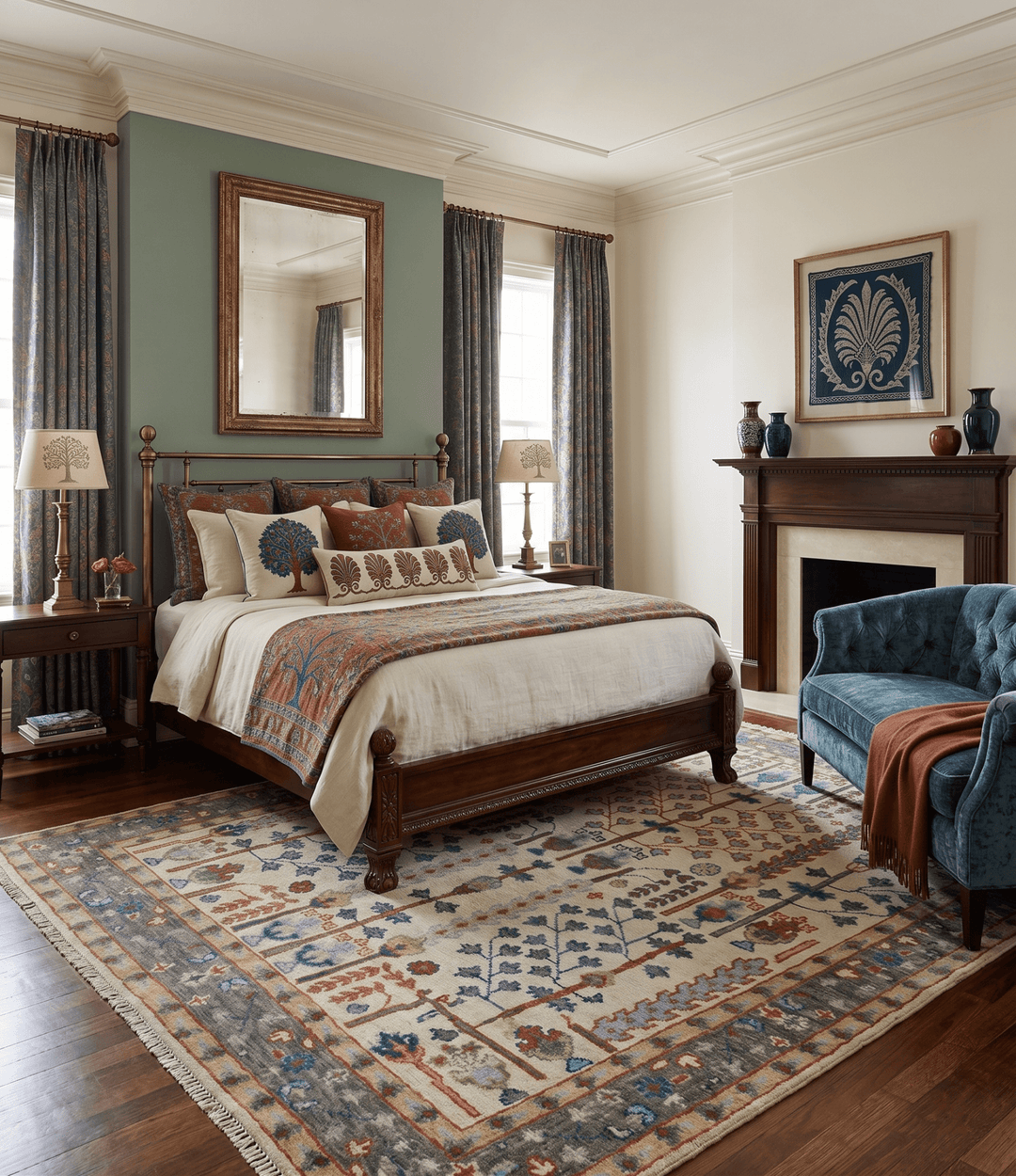 Hand Knotted Antique Ivory, Blue and Gray Traditional Style Oushak Wool Rug - The Rug Decor