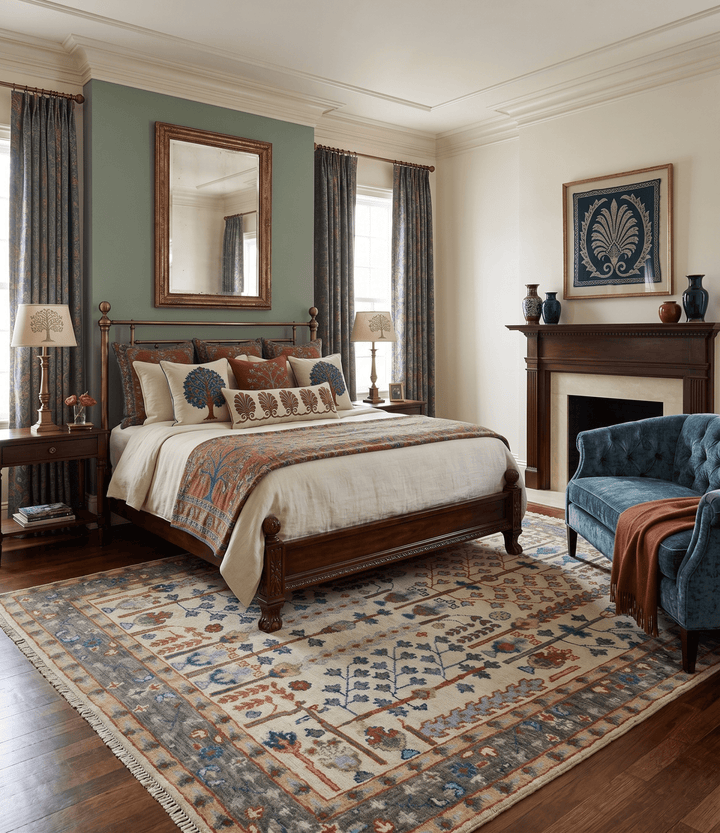 Hand Knotted Antique Ivory, Blue and Gray Traditional Style Oushak Wool Rug - The Rug Decor