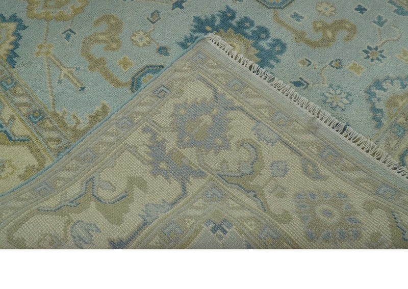 Hand Knotted Aqua and Beige 6x9 Traditional Oriental Oushak wool rug - The Rug Decor