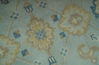 Hand Knotted Aqua and Beige 6x9 Traditional Oriental Oushak wool rug - The Rug Decor