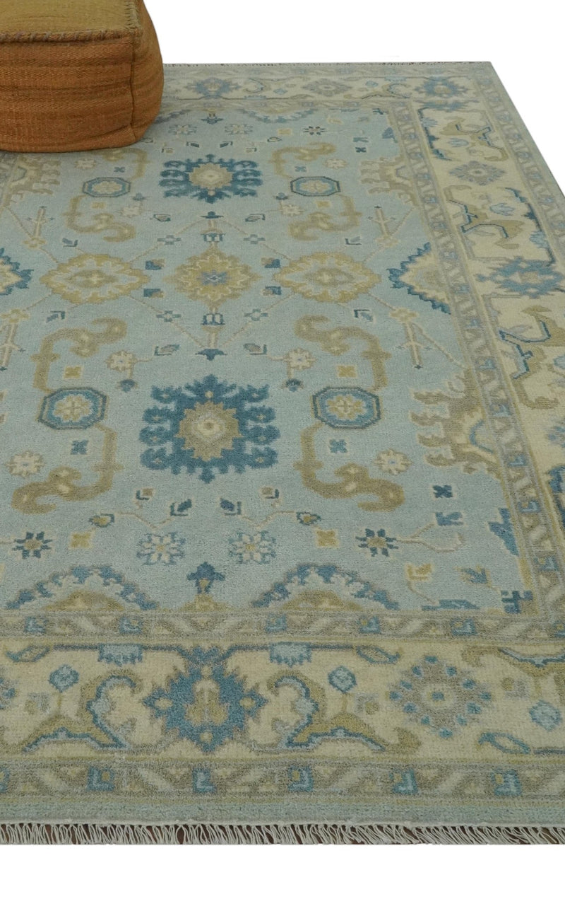 Hand Knotted Aqua and Beige 6x9 Traditional Oriental Oushak wool rug - The Rug Decor