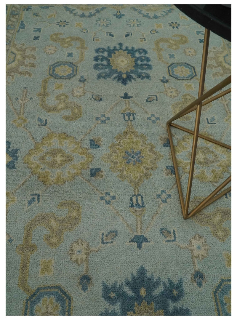 Hand Knotted Aqua and Beige 6x9 Traditional Oriental Oushak wool rug - The Rug Decor