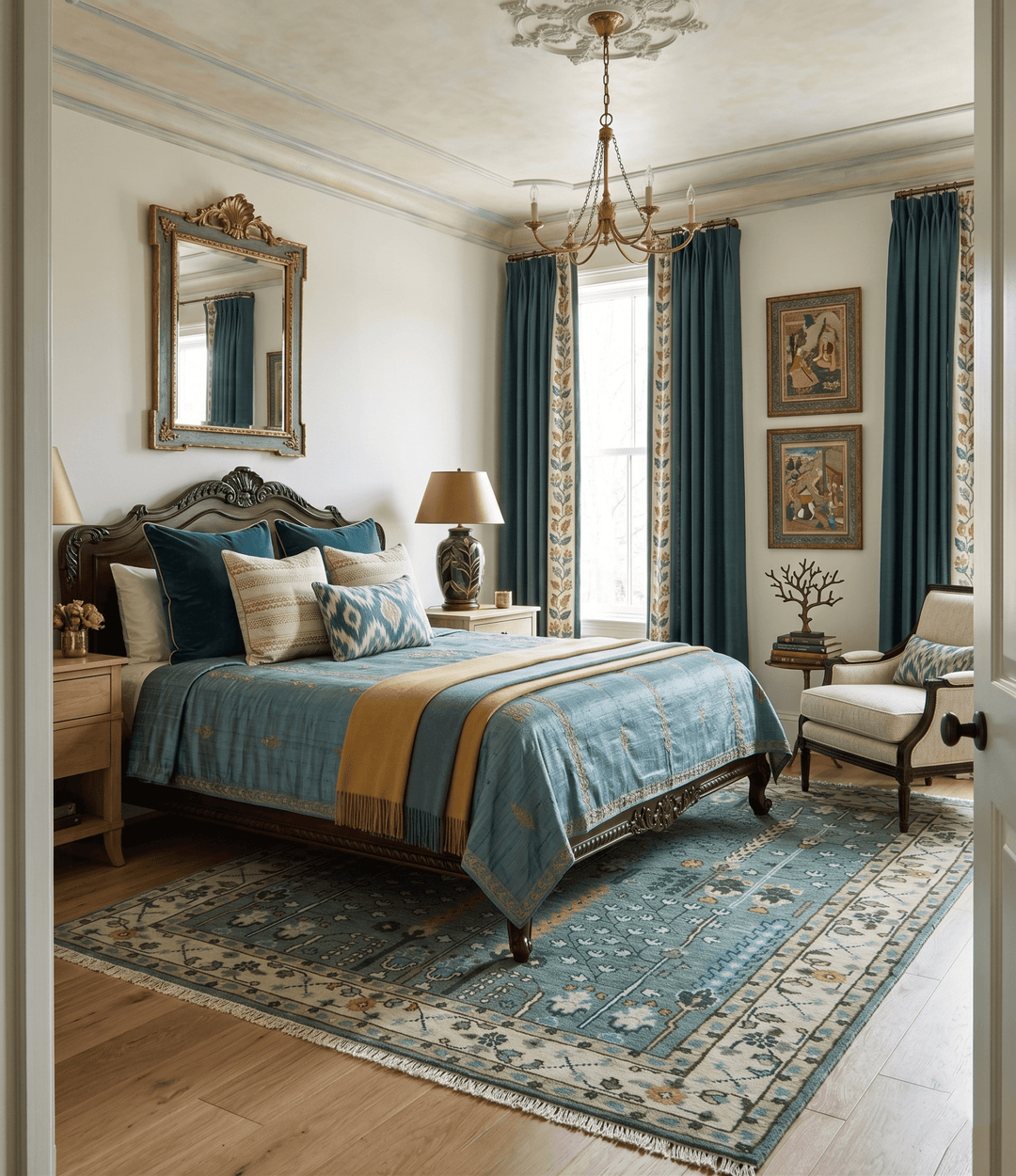Hand Knotted Aqua Green and Ivory Traditional Turkish Vintage Style Multi Size Wool Area Rug - The Rug Decor
