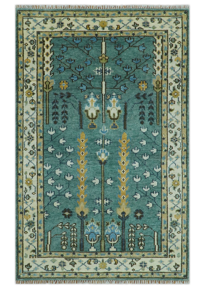 激安店舗 hand-knotted-aqua-green-and- ラグ・カーペット