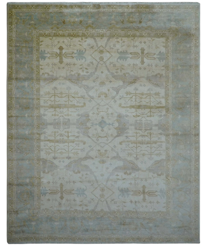 Hand Knotted Beige And Blue Traditional Oushak Design 12x15 Wool Rug - The Rug Decor