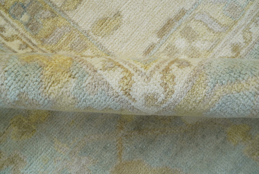 Hand Knotted Beige And Blue Traditional Oushak Design 12x15 Wool Rug - The Rug Decor