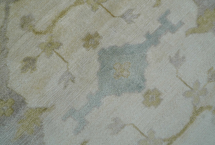 Hand Knotted Beige And Blue Traditional Oushak Design 12x15 Wool Rug - The Rug Decor