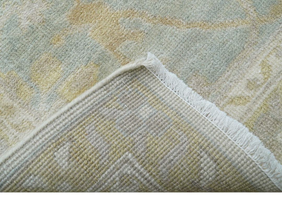 Hand Knotted Beige And Blue Traditional Oushak Design 12x15 Wool Rug - The Rug Decor