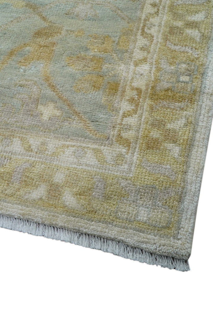 Hand Knotted Beige And Blue Traditional Oushak Design 12x15 Wool Rug - The Rug Decor