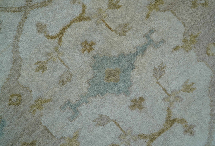 Hand Knotted Beige And Blue Traditional Oushak Design 6x9 Wool Rug - The Rug Decor