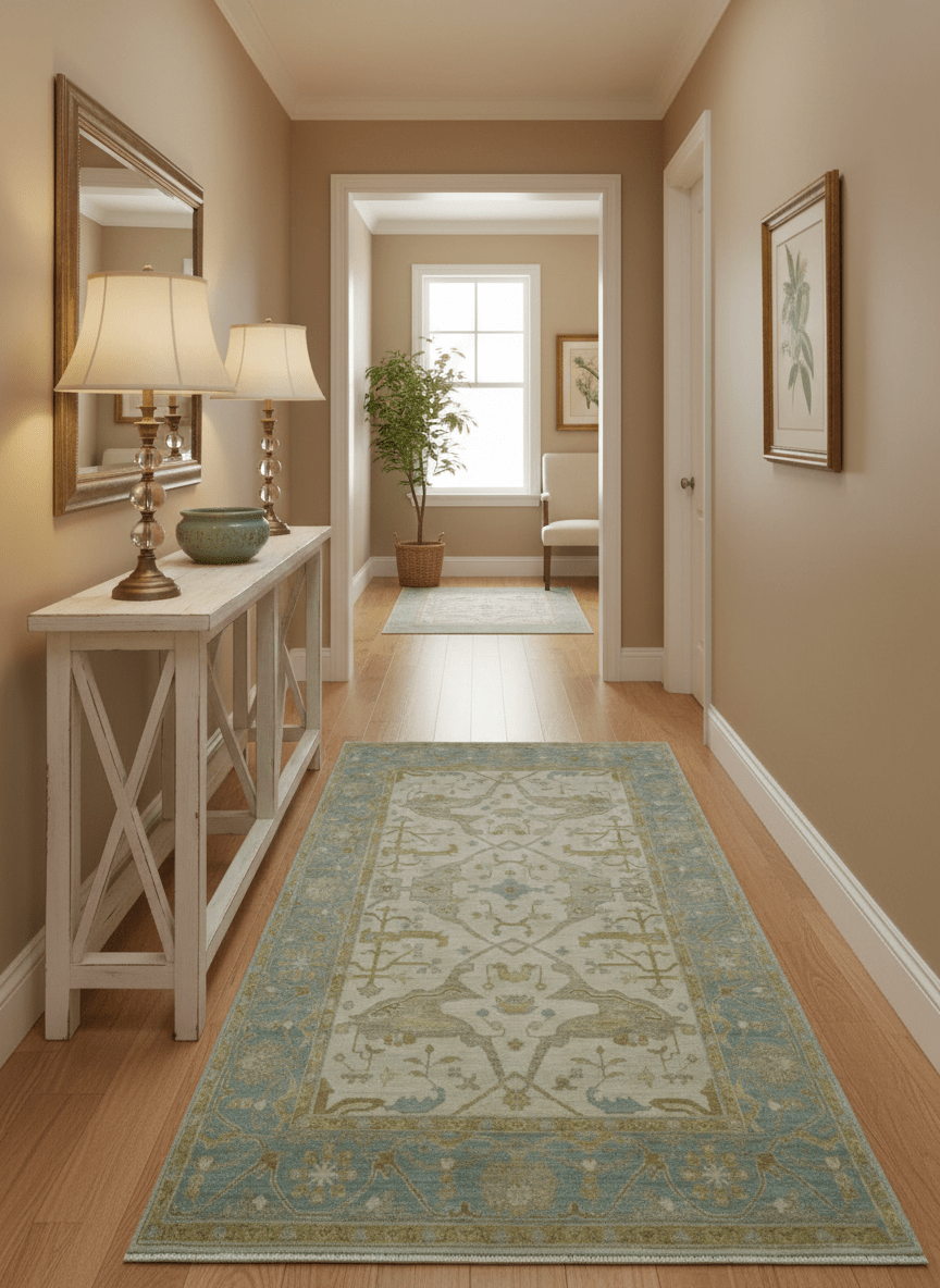 Hand Knotted Beige And Blue Traditional Oushak Design 6x9 Wool Rug - The Rug Decor